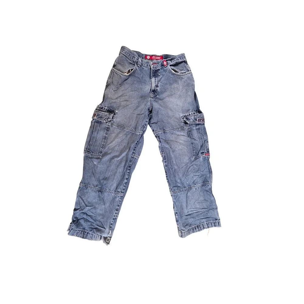 JNCO Vintage 90s / Y2K Tribal Cargo Jeans Men 34x32 Baggy Wide Leg Crown Logo